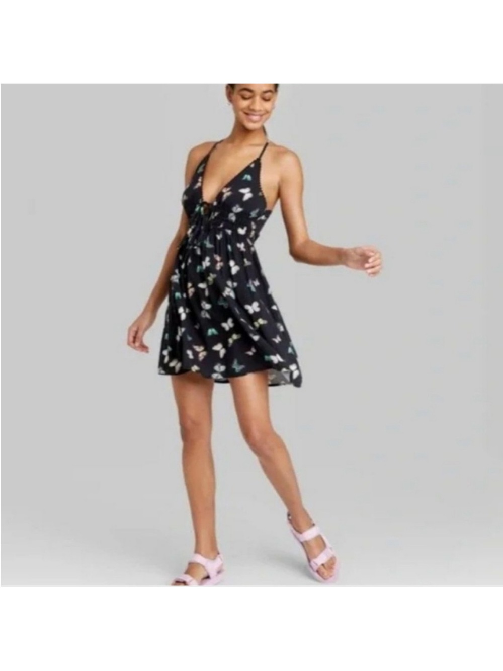 Target Wild Fable sleeveless black mini dress with a butterfly print Small - Picture 2 of 7